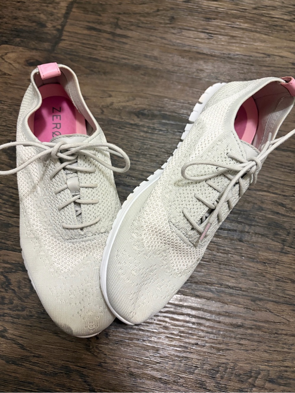 Cole Haan Women's Knit Lace-Up Sneakers in Cream with Pink Accents